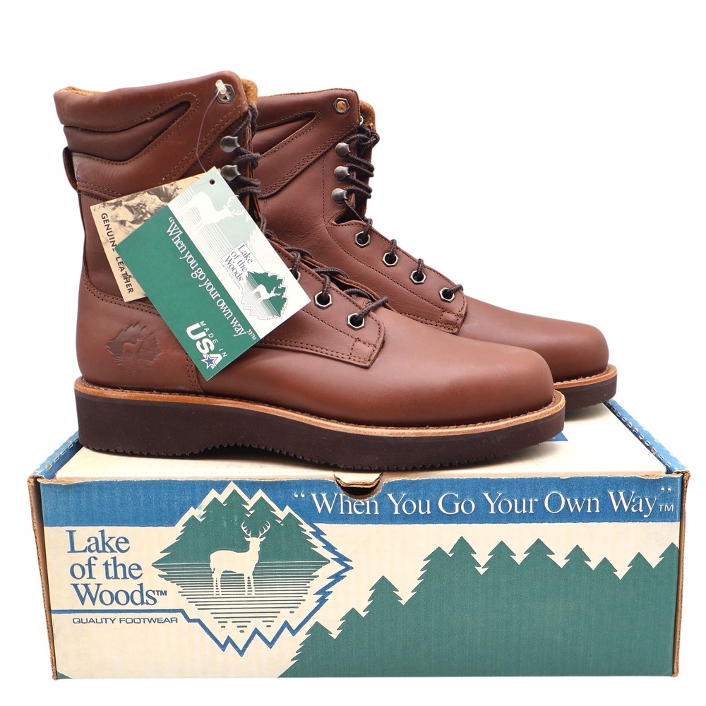 Lake of the Woods Work Boots Mens 9.5 D Vintage Brown Leather Made in USA 3900